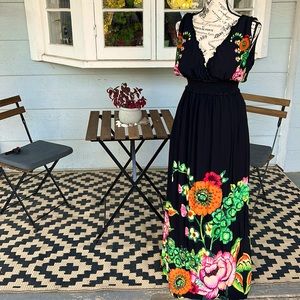 Desigual Stunning Black Maxi with Vibrant Floral Print & Sequin Detail